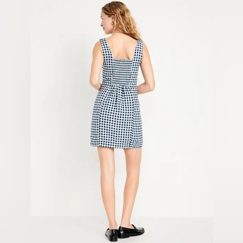Old Navy Linen Blend Mini Dress XXL Gingham Preppy Classic Casual Square Neck